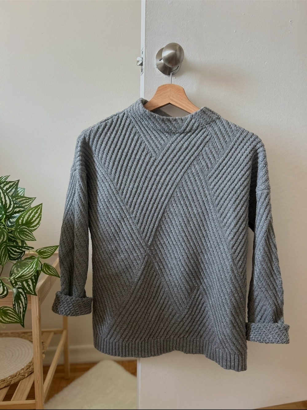 Mango S Gray Textured Knit Sweater